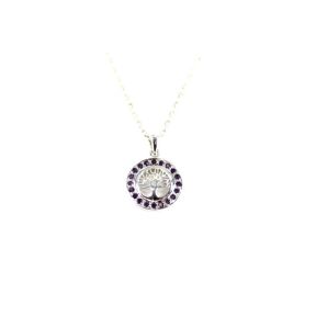 Amethyst Bezel Tree of Life Silver Pendant