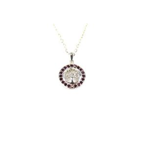 Garnet Bezel Tree of Life Silver Pendant