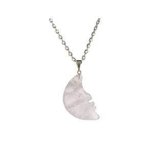 Rose Quartz Half Moon Face Pendant