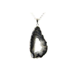 Agate Slice Druze Silver Edge Pendant