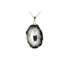 Agate Slice Druze Pendant with Tourmaline