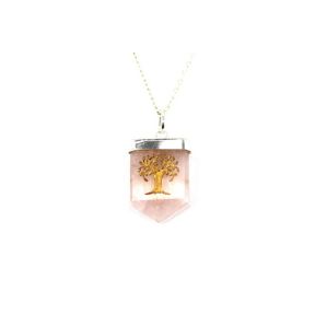 Rose Quartz Tree Of Life Tongue Pendant