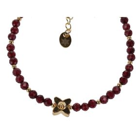 Garnet Faceted Bracelet with Gold Flower